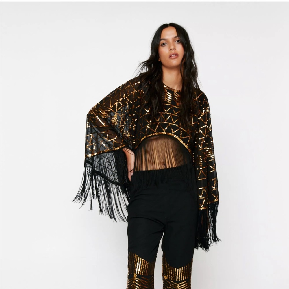 ISO Nasty Gal Sequin Detail Fringe Crop Top